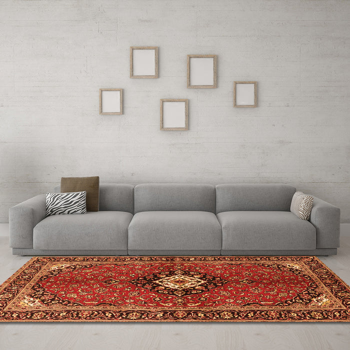 Machine Washable Persian Orange Traditional Area Rugs in a Living Room, wshtr2566org
