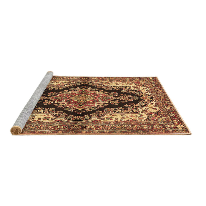 Sideview of Machine Washable Medallion Brown Traditional Rug, wshtr2567brn