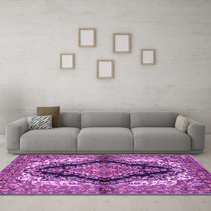 Machine Washable Medallion Purple Traditional Area Rugs in a Living Room, wshtr2567pur