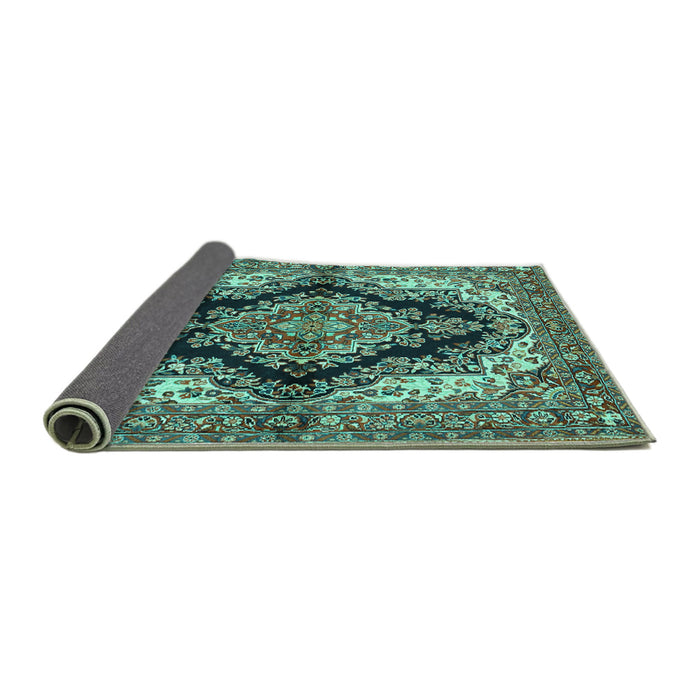 Sideview of Medallion Turquoise Traditional Rug, tr2567turq