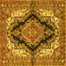 Square Machine Washable Medallion Yellow Traditional Rug, wshtr2567yw