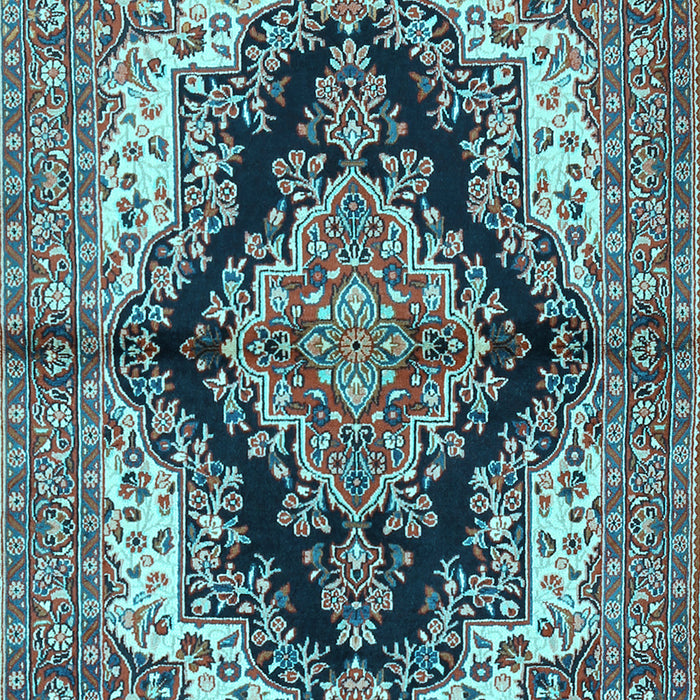 Machine Washable Medallion Light Blue Traditional Rug, wshtr2567lblu