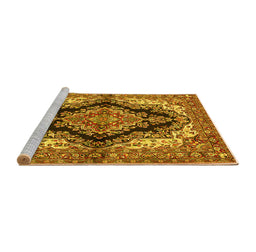Sideview of Machine Washable Medallion Yellow Traditional Rug, wshtr2567yw