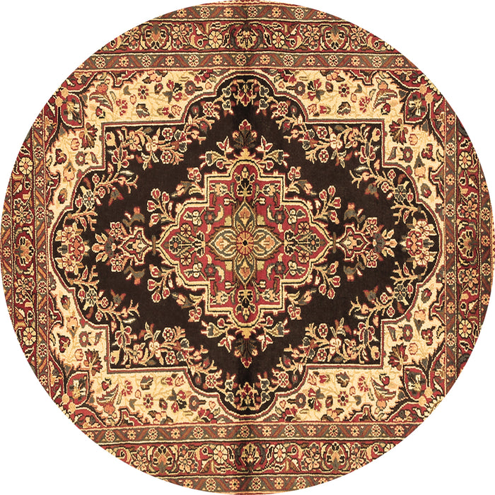 Round Machine Washable Medallion Brown Traditional Rug, wshtr2567brn