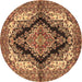 Round Machine Washable Medallion Brown Traditional Rug, wshtr2567brn