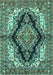 Machine Washable Medallion Turquoise Traditional Area Rugs, wshtr2567turq