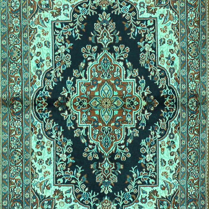 Machine Washable Medallion Turquoise Traditional Area Rugs, wshtr2567turq