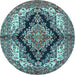 Round Medallion Light Blue Traditional Rug, tr2567lblu