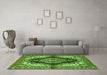 Machine Washable Medallion Green Traditional Area Rugs in a Living Room,, wshtr2567grn