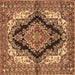 Square Machine Washable Medallion Brown Traditional Rug, wshtr2567brn