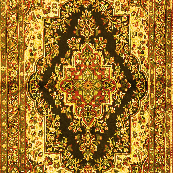 Machine Washable Medallion Yellow Traditional Rug, wshtr2567yw