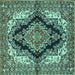 Square Machine Washable Medallion Turquoise Traditional Area Rugs, wshtr2567turq