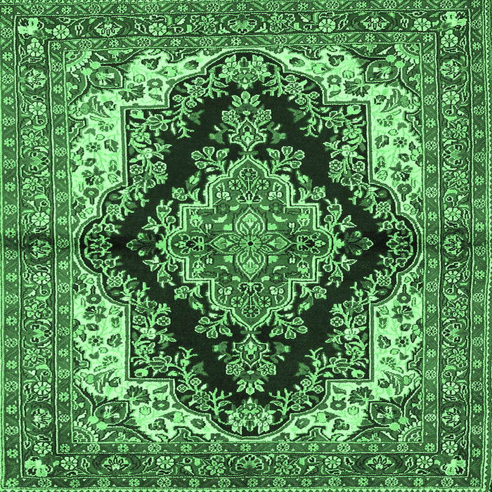 Square Machine Washable Medallion Emerald Green Traditional Area Rugs, wshtr2567emgrn