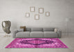 Machine Washable Medallion Pink Traditional Rug in a Living Room, wshtr2567pnk