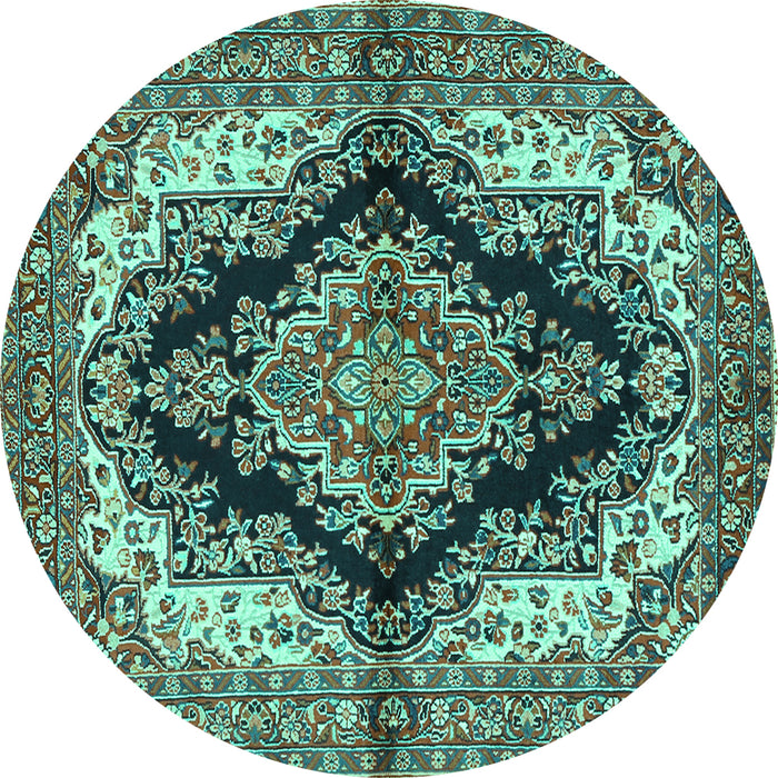 Round Medallion Turquoise Traditional Rug, tr2567turq