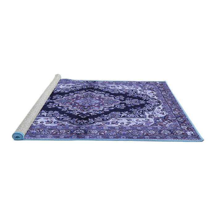 Sideview of Machine Washable Medallion Blue Traditional Rug, wshtr2567blu