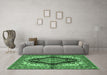 Machine Washable Medallion Emerald Green Traditional Area Rugs in a Living Room,, wshtr2567emgrn