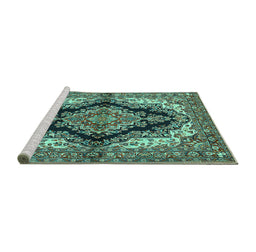 Sideview of Machine Washable Medallion Turquoise Traditional Area Rugs, wshtr2567turq