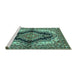 Sideview of Machine Washable Medallion Turquoise Traditional Area Rugs, wshtr2567turq