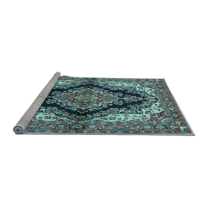 Sideview of Machine Washable Medallion Light Blue Traditional Rug, wshtr2567lblu
