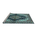 Sideview of Machine Washable Medallion Light Blue Traditional Rug, wshtr2567lblu