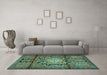 Machine Washable Persian Turquoise Traditional Area Rugs in a Living Room,, wshtr2568turq