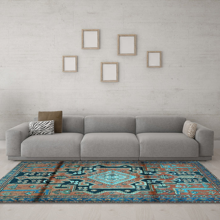 Machine Washable Persian Light Blue Traditional Rug in a Living Room, wshtr2568lblu