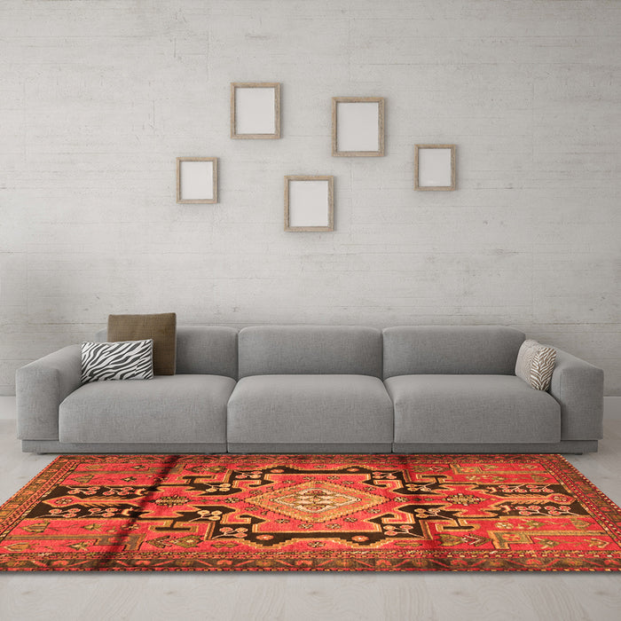 Machine Washable Persian Orange Traditional Area Rugs in a Living Room, wshtr2568org