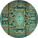 Round Machine Washable Persian Turquoise Traditional Area Rugs, wshtr2568turq