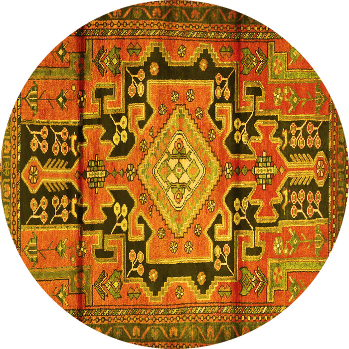 Round Machine Washable Persian Yellow Traditional Rug, wshtr2568yw
