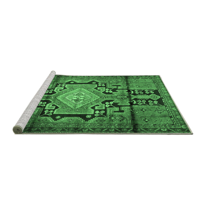 Sideview of Machine Washable Persian Emerald Green Traditional Area Rugs, wshtr2568emgrn