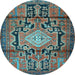 Round Machine Washable Persian Light Blue Traditional Rug, wshtr2568lblu