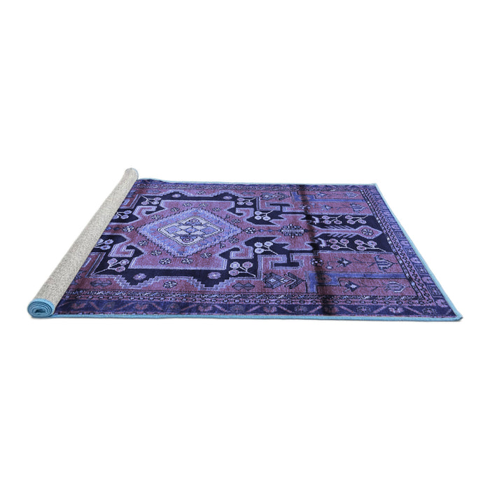 Sideview of Machine Washable Persian Blue Traditional Rug, wshtr2568blu