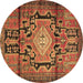 Round Machine Washable Persian Brown Traditional Rug, wshtr2568brn