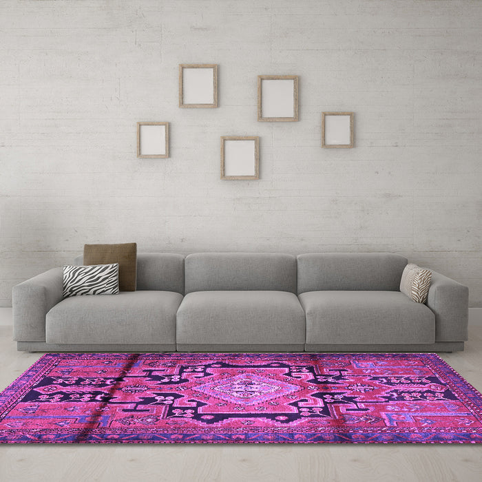 Machine Washable Persian Purple Traditional Area Rugs in a Living Room, wshtr2568pur
