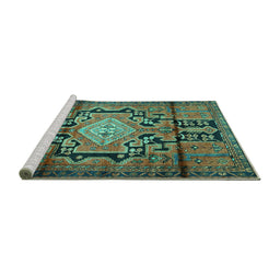 Sideview of Machine Washable Persian Turquoise Traditional Area Rugs, wshtr2568turq