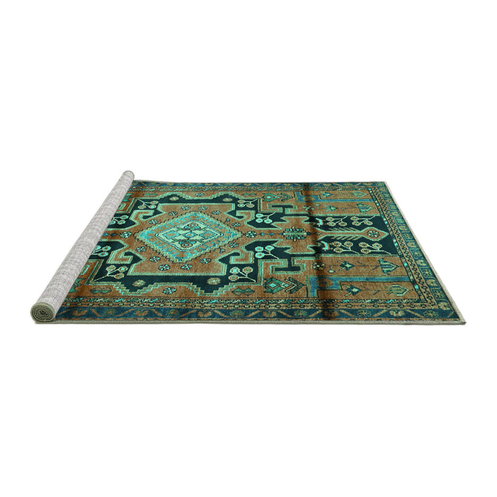 Sideview of Machine Washable Persian Turquoise Traditional Area Rugs, wshtr2568turq