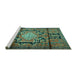 Sideview of Machine Washable Persian Turquoise Traditional Area Rugs, wshtr2568turq