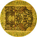 Round Machine Washable Animal Yellow Traditional Rug, wshtr2569yw