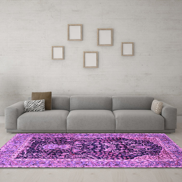 Machine Washable Animal Purple Traditional Area Rugs in a Living Room, wshtr2569pur