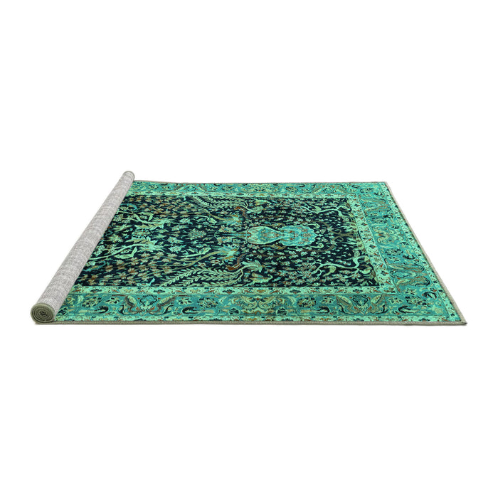 Sideview of Machine Washable Animal Turquoise Traditional Area Rugs, wshtr2569turq