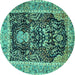 Round Animal Turquoise Traditional Rug, tr2569turq