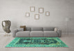 Machine Washable Animal Turquoise Traditional Area Rugs in a Living Room,, wshtr2569turq