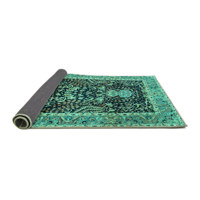 Sideview of Animal Turquoise Traditional Rug, tr2569turq