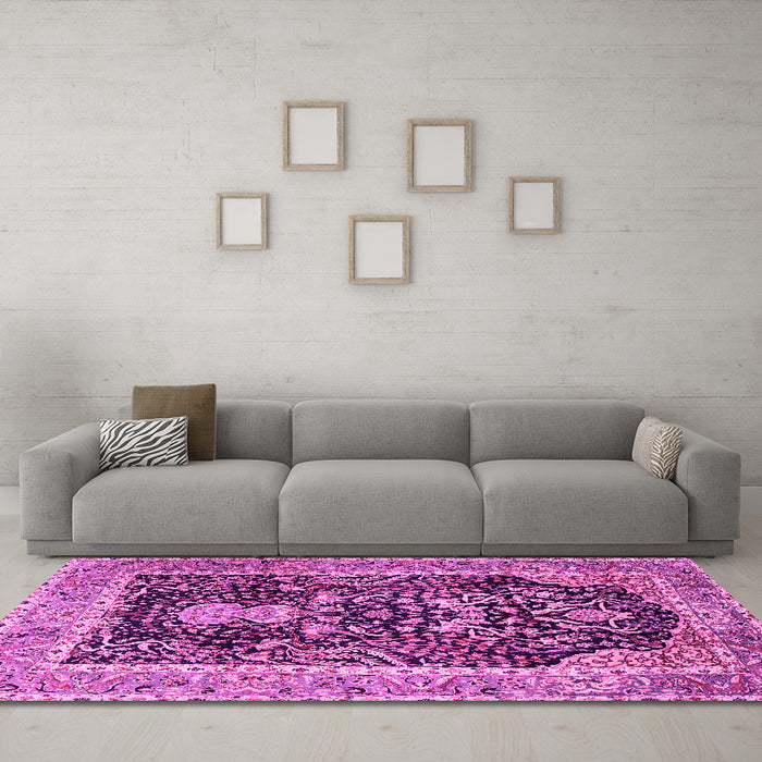 Machine Washable Animal Pink Traditional Rug in a Living Room, wshtr2569pnk