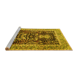 Sideview of Machine Washable Animal Yellow Traditional Rug, wshtr2569yw