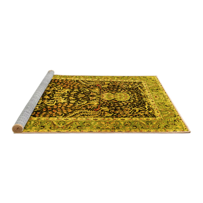Sideview of Machine Washable Animal Yellow Traditional Rug, wshtr2569yw