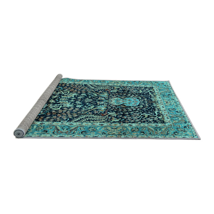 Sideview of Machine Washable Animal Light Blue Traditional Rug, wshtr2569lblu