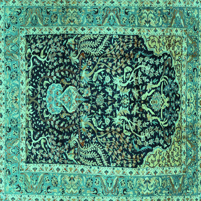 Square Animal Turquoise Traditional Rug, tr2569turq