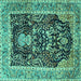 Square Animal Turquoise Traditional Rug, tr2569turq